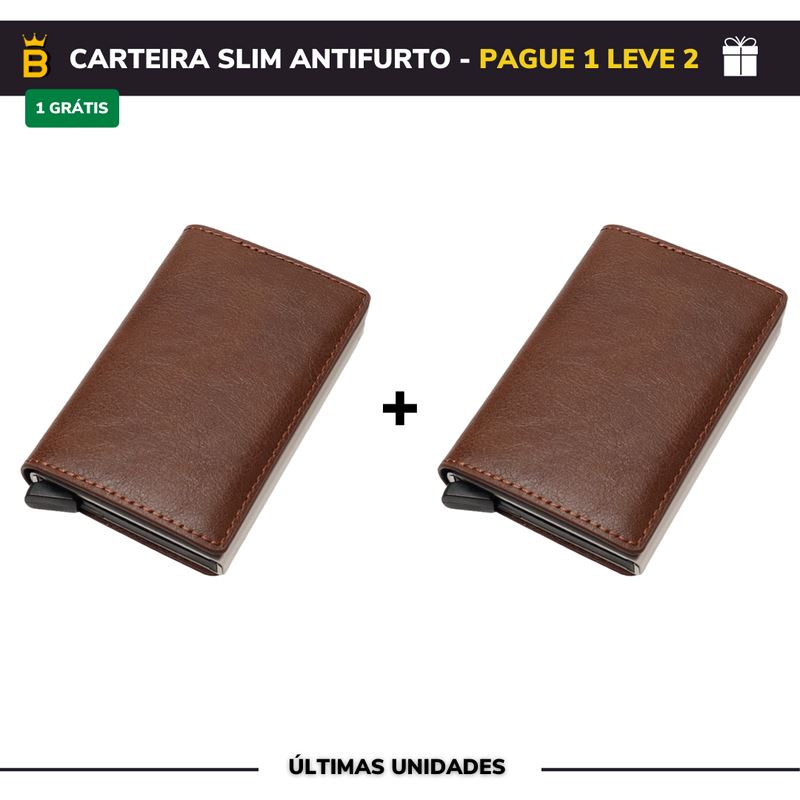 Carteira Slim Carbon em Couro - Pague 1 Leve 2