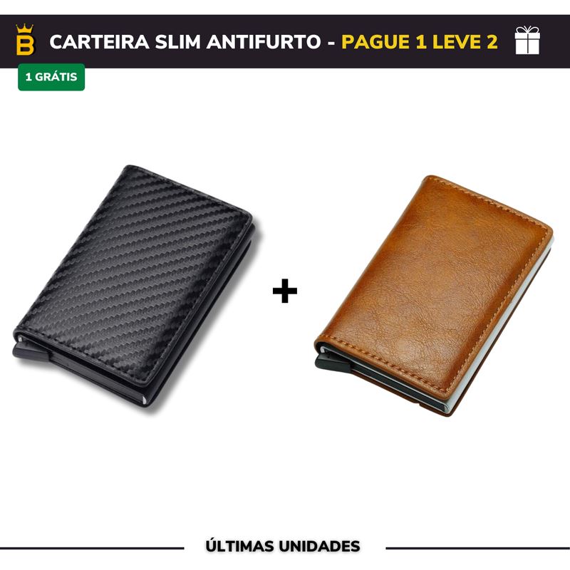 Carteira Slim Carbon em Couro - Pague 1 Leve 2