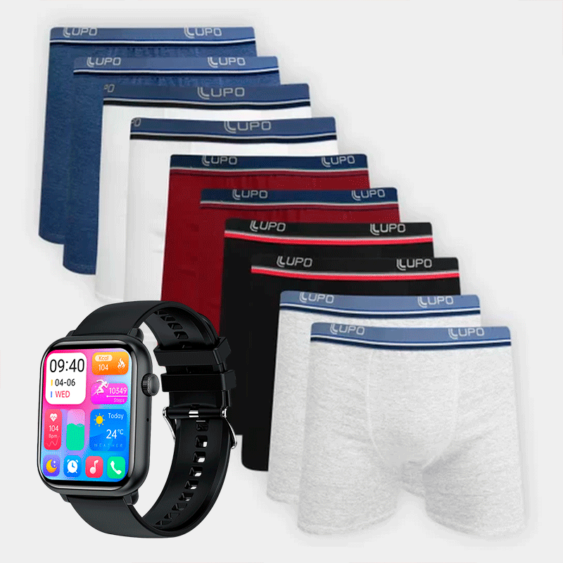 Kit 10 Cuecas Boxers + SmartWatch 8 à Prova D'água de BRINDE