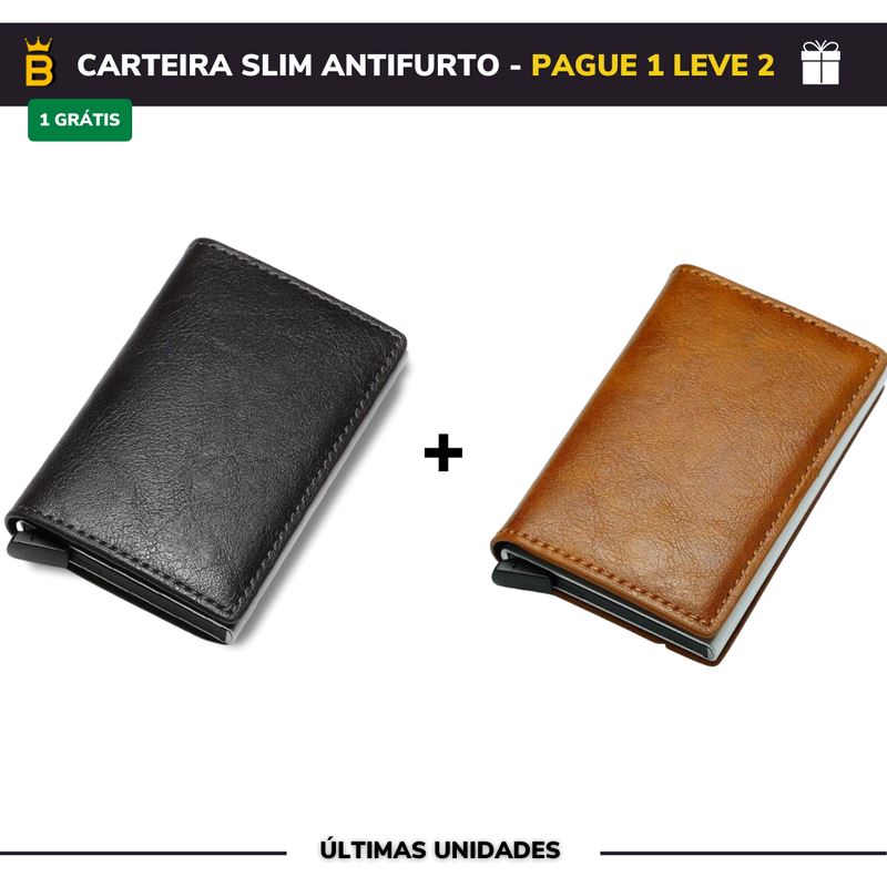 Carteira Slim Carbon em Couro - Pague 1 Leve 2