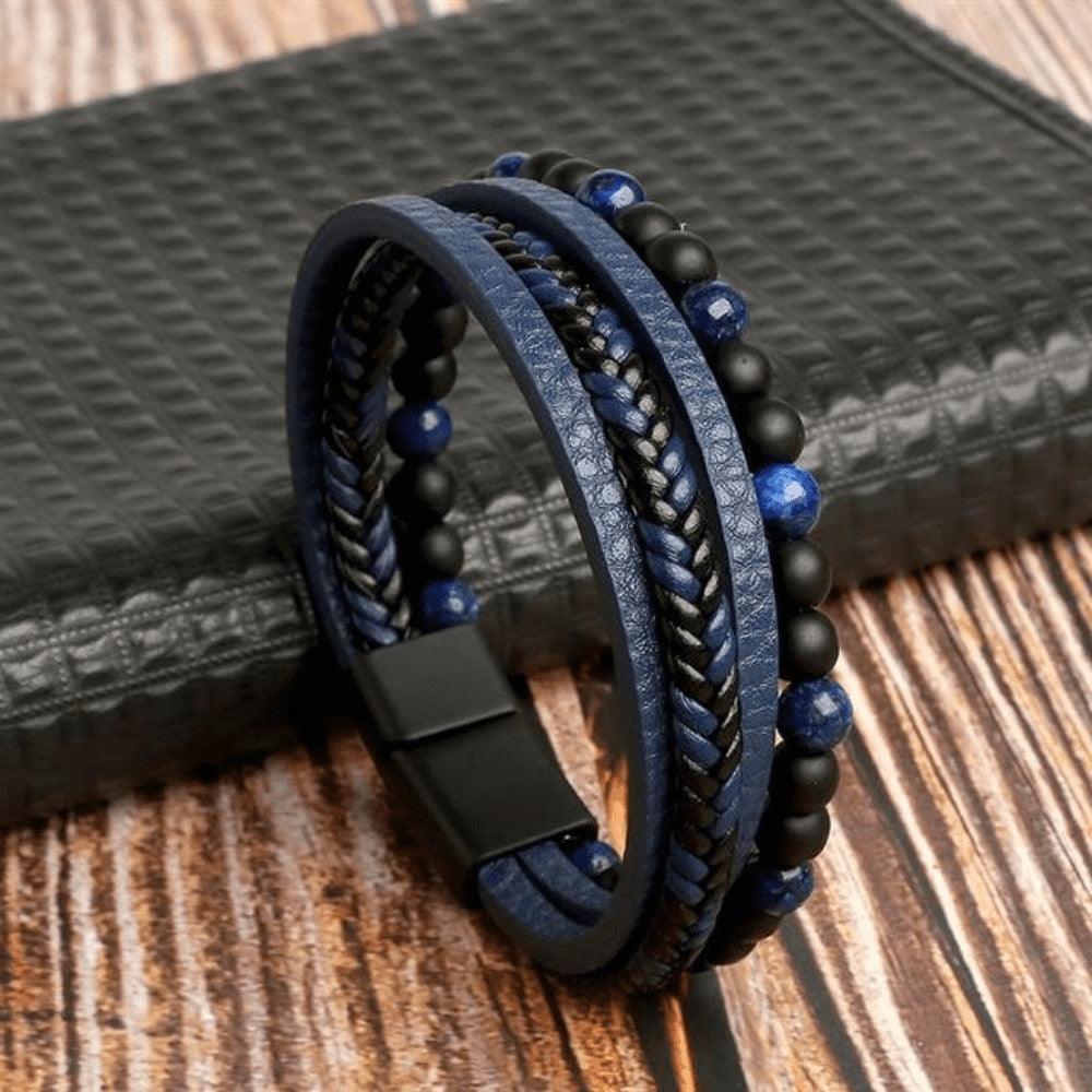 Pulseira THE MAN Em Couro De Qualidade Premium - Joia Com Pedras e Pingentes - Lojas Promorin