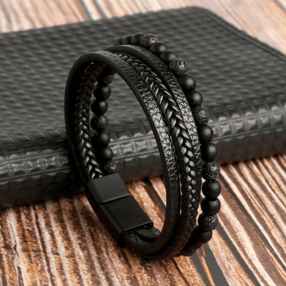 Pulseira THE MAN Em Couro De Qualidade Premium - Joia Com Pedras e Pingentes - Lojas Promorin