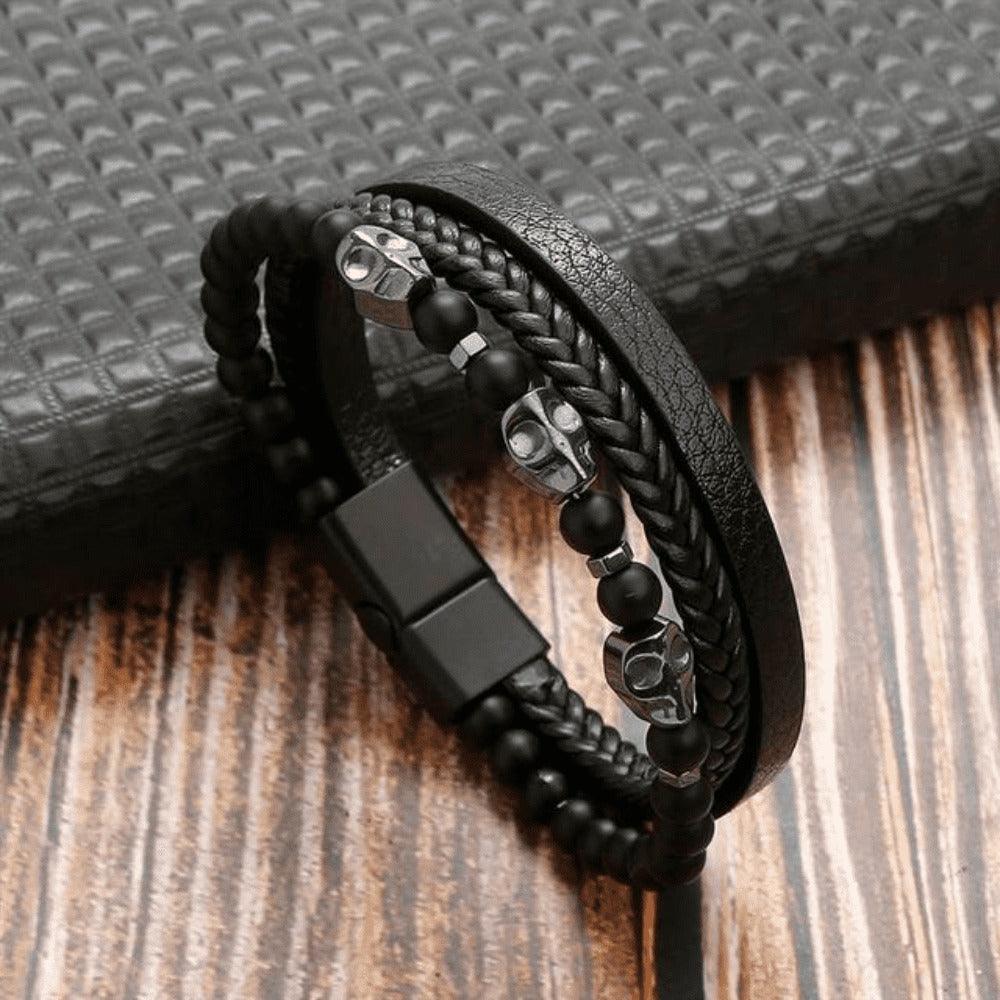 Pulseira THE MAN Em Couro De Qualidade Premium - Joia Com Pedras e Pingentes - Lojas Promorin