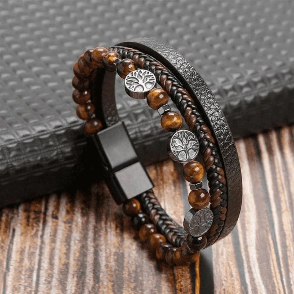 Pulseira THE MAN Em Couro De Qualidade Premium - Joia Com Pedras e Pingentes - Lojas Promorin
