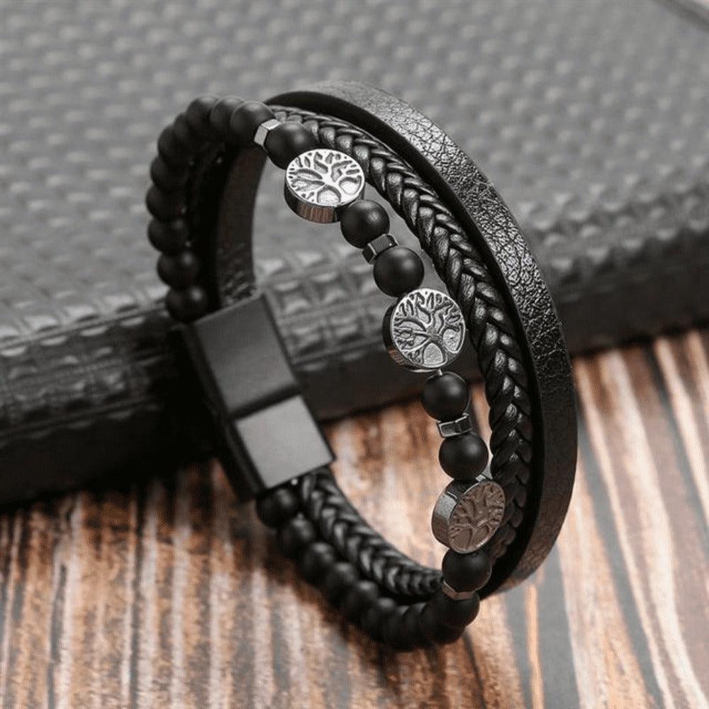 Pulseira THE MAN Em Couro De Qualidade Premium - Joia Com Pedras e Pingentes - Lojas Promorin