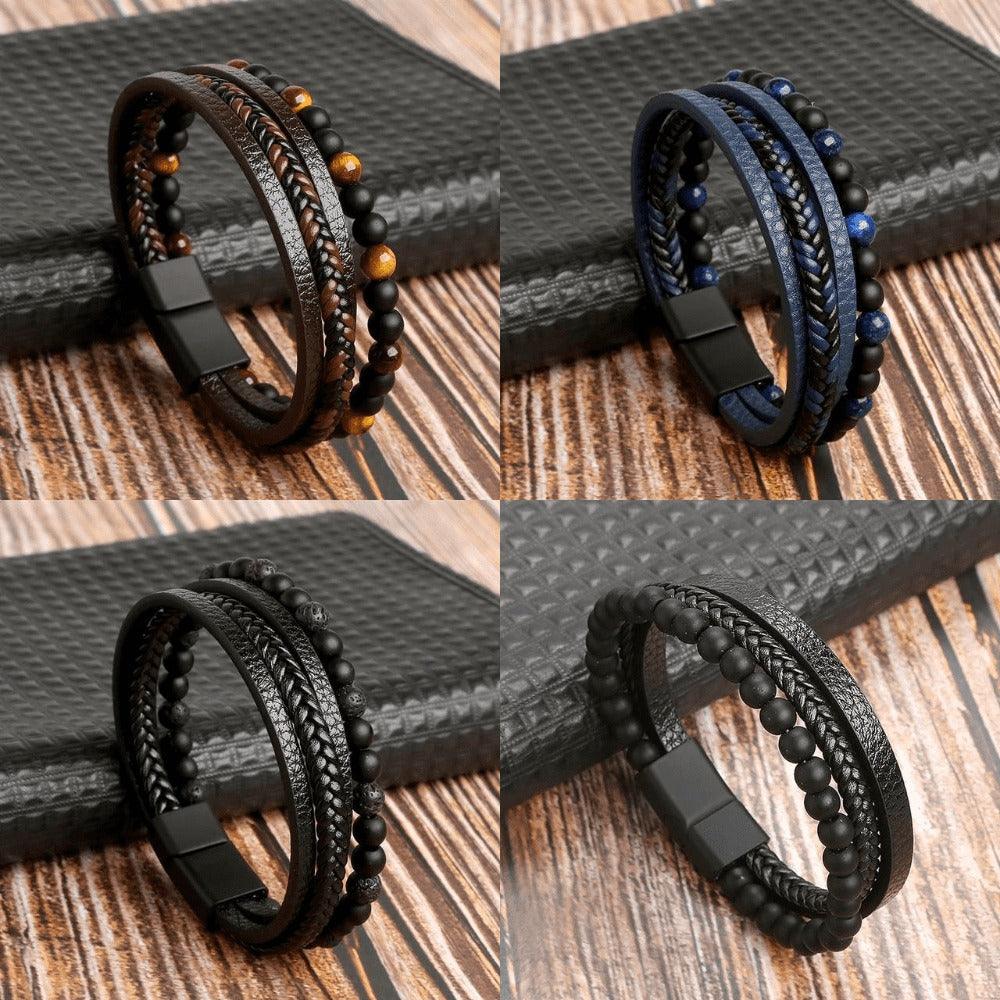 Pulseira THE MAN Em Couro De Qualidade Premium - Joia Com Pedras e Pingentes - Lojas Promorin