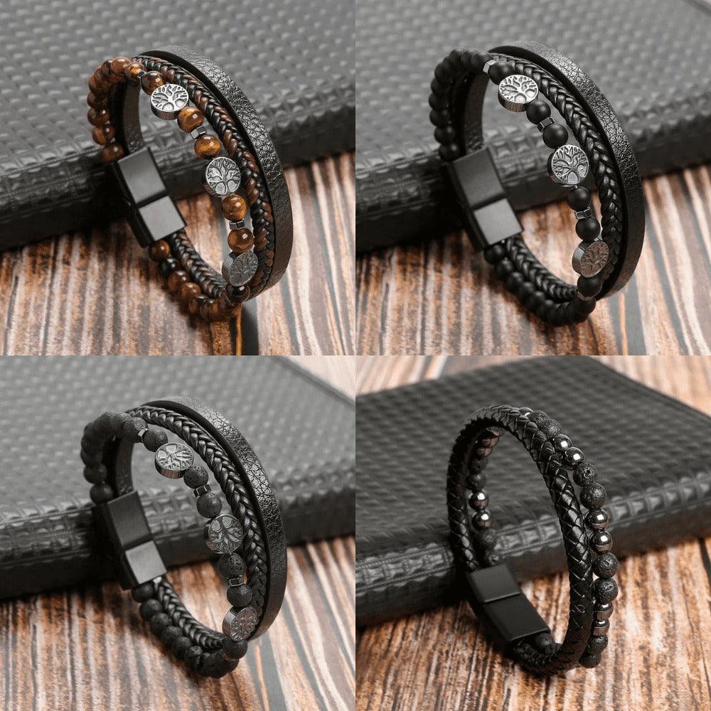Pulseira THE MAN Em Couro De Qualidade Premium - Joia Com Pedras e Pingentes - Lojas Promorin