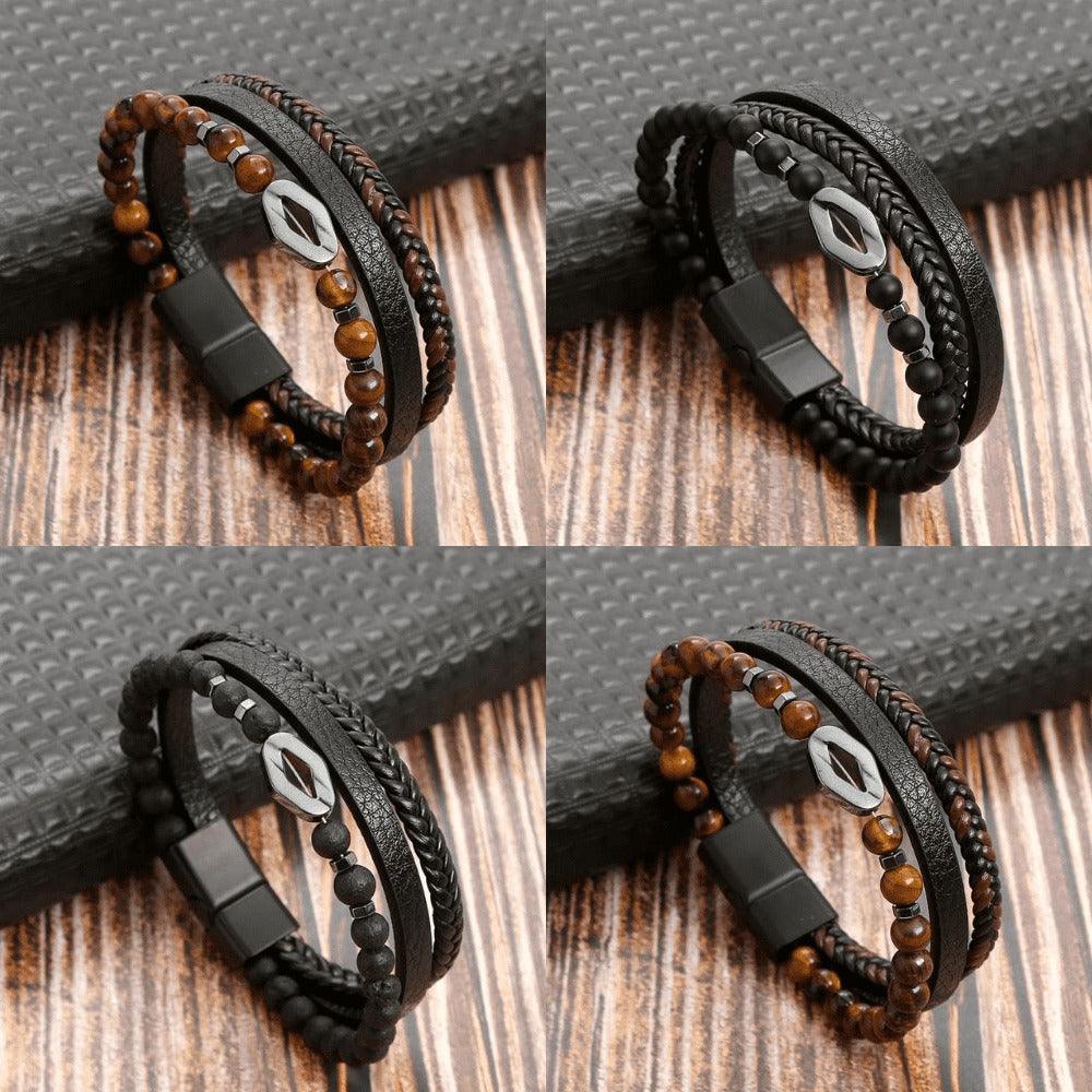 Pulseira THE MAN Em Couro De Qualidade Premium - Joia Com Pedras e Pingentes - Lojas Promorin