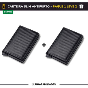 Carteira Slim Carbon em Couro - Pague 1 Leve 2