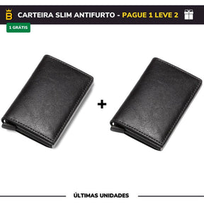 Carteira Slim Carbon em Couro - Pague 1 Leve 2