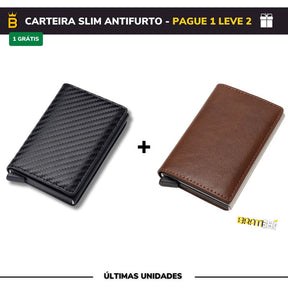 Carteira Slim Carbon em Couro - Pague 1 Leve 2