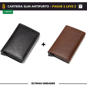 Carteira Slim Carbon em Couro - Pague 1 Leve 2