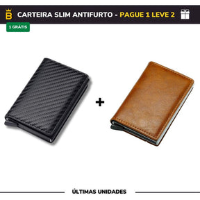 Carteira Slim Carbon em Couro - Pague 1 Leve 2