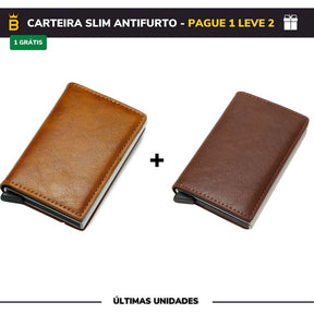 Carteira Slim Carbon em Couro - Pague 1 Leve 2