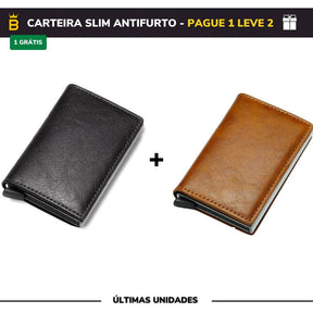 Carteira Slim Carbon em Couro - Pague 1 Leve 2