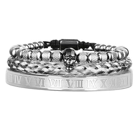 Conjunto 3 Pulseiras Caveira OLD SKULL - Joia em Aço Inoxidável Banhada em Ouro e Prata - SUPER PROMOÇÃO! - Lojas Promorin