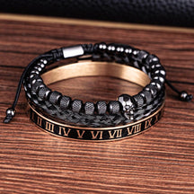 Conjunto 3 Pulseiras Caveira OLD SKULL - Joia em Aço Inoxidável Banhada em Ouro e Prata - SUPER PROMOÇÃO! - Lojas Promorin