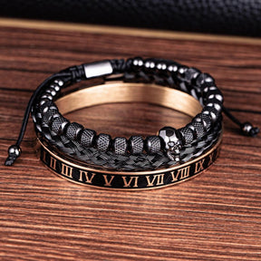 Conjunto 3 Pulseiras Caveira OLD SKULL - Joia em Aço Inoxidável Banhada em Ouro e Prata - SUPER PROMOÇÃO! - Lojas Promorin