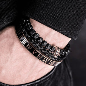 Conjunto 3 Pulseiras Caveira OLD SKULL - Joia em Aço Inoxidável Banhada em Ouro e Prata - SUPER PROMOÇÃO! - Lojas Promorin