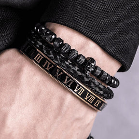 Conjunto 3 Pulseiras Caveira OLD SKULL - Joia em Aço Inoxidável Banhada em Ouro e Prata - SUPER PROMOÇÃO! - Lojas Promorin