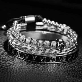 Conjunto 3 Pulseiras Caveira OLD SKULL - Joia em Aço Inoxidável Banhada em Ouro e Prata - SUPER PROMOÇÃO! - Lojas Promorin