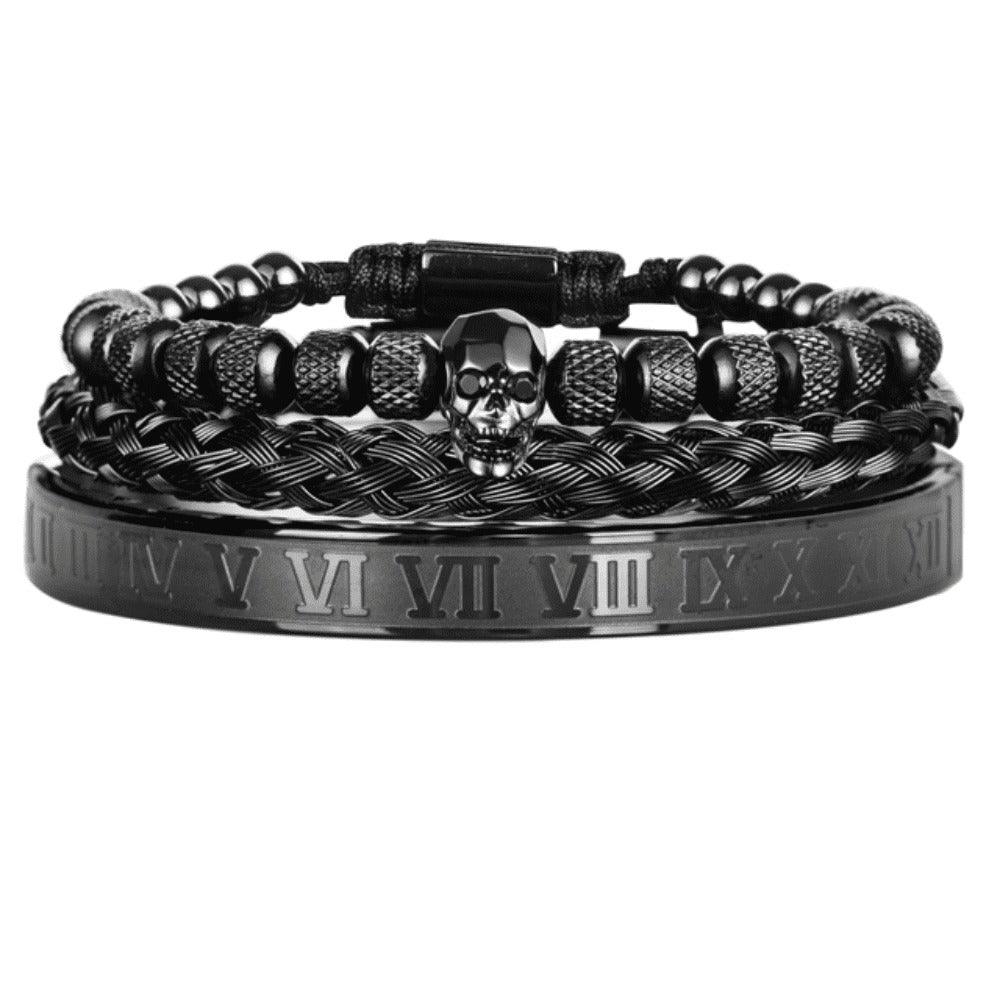 Conjunto 3 Pulseiras Caveira OLD SKULL - Joia em Aço Inoxidável Banhada em Ouro e Prata - SUPER PROMOÇÃO! - Lojas Promorin