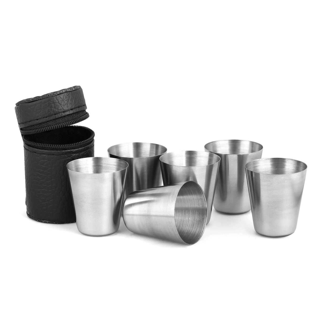 Kit com 6 Mini Copos de Shot de Aço Inoxidável + Case Porta Copo - Lojas Promorin
