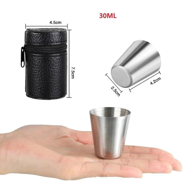 Kit com 6 Mini Copos de Shot de Aço Inoxidável + Case Porta Copo - Lojas Promorin