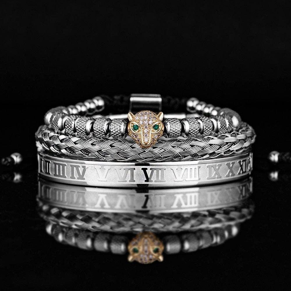 Kit de 3 Pulseiras LUXURY PANTHER - Aço Inox banhadas a Ouro e Prata Cravejadas com Cristais De Zircônia [Últimas peças em promoção!] - Lojas Promorin