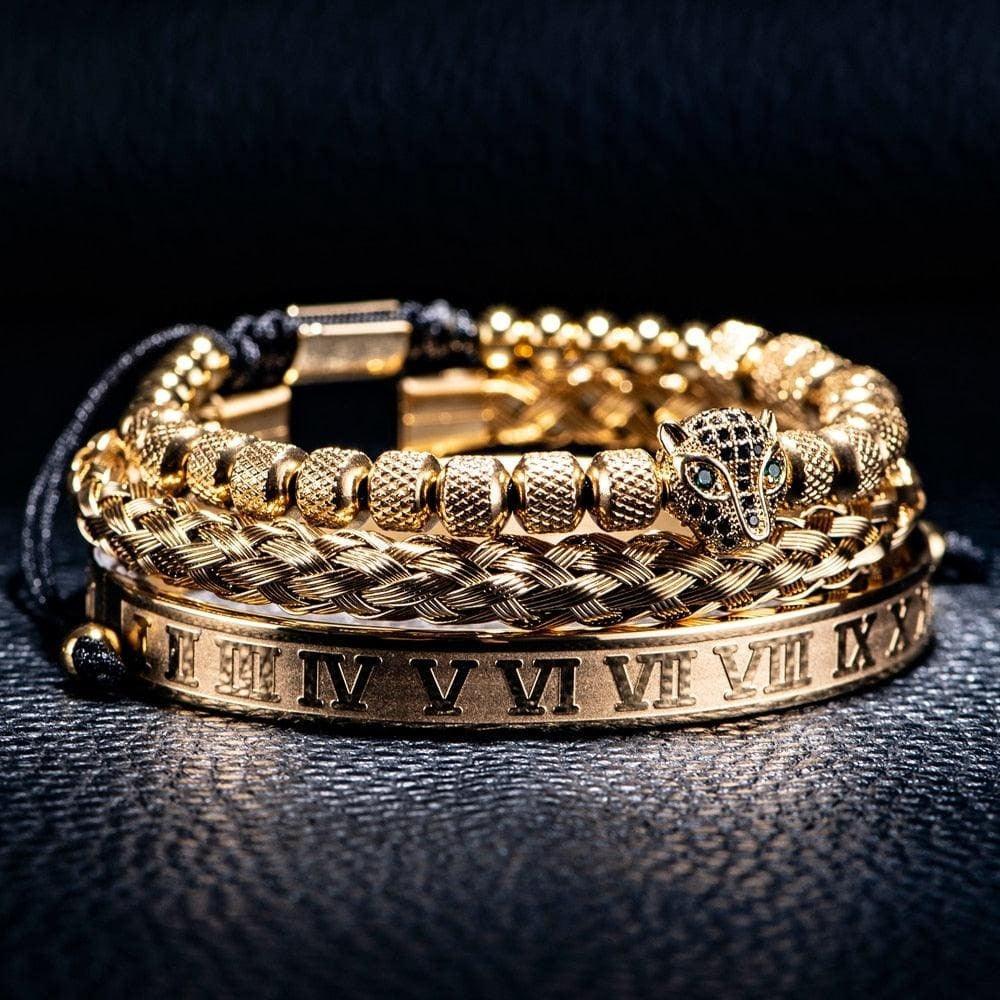 Kit de 3 Pulseiras LUXURY PANTHER - Aço Inox banhadas a Ouro e Prata Cravejadas com Cristais De Zircônia [Últimas peças em promoção!] - Lojas Promorin