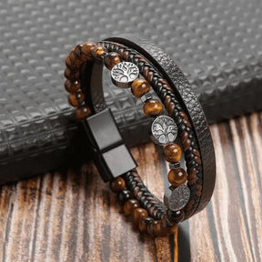 Pulseira THE MAN Em Couro De Qualidade Premium - Joia Com Pedras e Pingentes - Lojas Promorin
