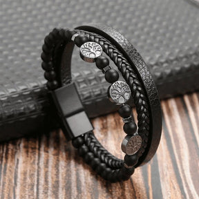 Pulseira THE MAN Em Couro De Qualidade Premium - Joia Com Pedras e Pingentes - Lojas Promorin
