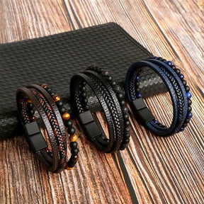 Pulseira THE MAN Em Couro De Qualidade Premium - Joia Com Pedras e Pingentes - Lojas Promorin