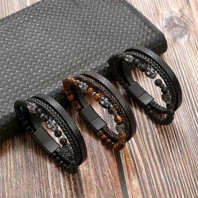 Pulseira THE MAN Em Couro De Qualidade Premium - Joia Com Pedras e Pingentes - Lojas Promorin