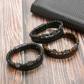 Pulseira THE MAN Em Couro De Qualidade Premium - Joia Com Pedras e Pingentes - Lojas Promorin