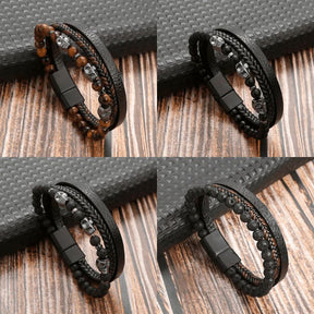 Pulseira THE MAN Em Couro De Qualidade Premium - Joia Com Pedras e Pingentes - Lojas Promorin