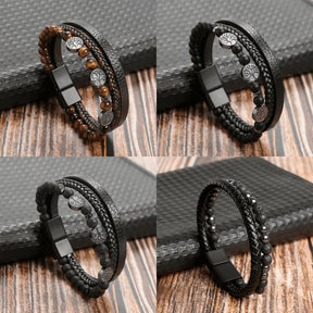 Pulseira THE MAN Em Couro De Qualidade Premium - Joia Com Pedras e Pingentes - Lojas Promorin