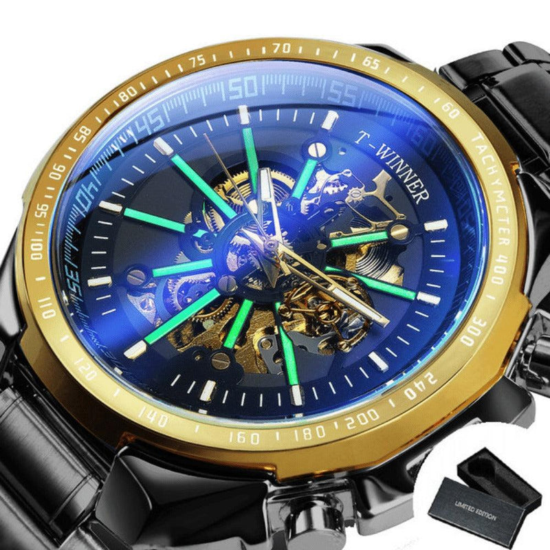 Relógio Automático Luxury T-WINNER - Aço Inoxidável, Ponteiros Luminosos, Vidro de Cristal - Lojas Promorin