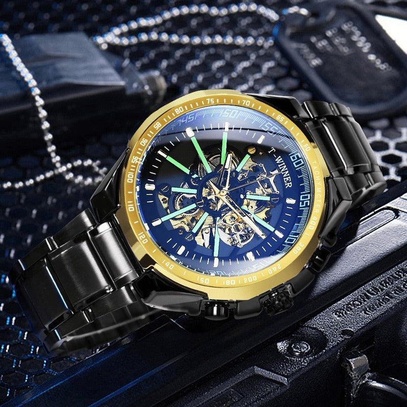 Relógio Automático Luxury T-WINNER - Aço Inoxidável, Ponteiros Luminosos, Vidro de Cristal - Lojas Promorin