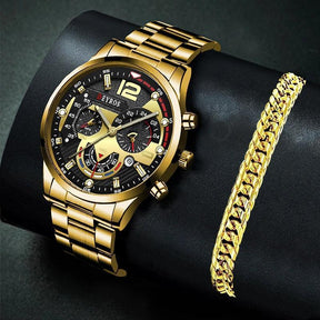 Relógio Masculino Gold Luxury + Pulseira de Brinde - Lojas Promorin