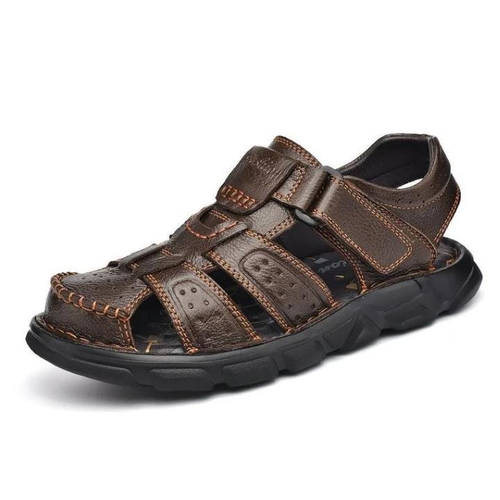 Sandália de Couro Masculina Anti Stress com Velcro - Lojas Promorin