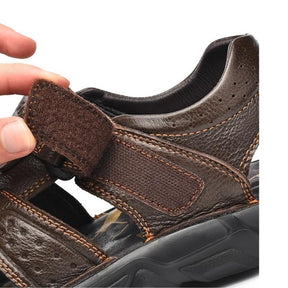 Sandália de Couro Masculina Anti Stress com Velcro - Lojas Promorin