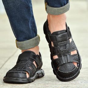 Sandália de Couro Masculina Anti Stress com Velcro - Lojas Promorin